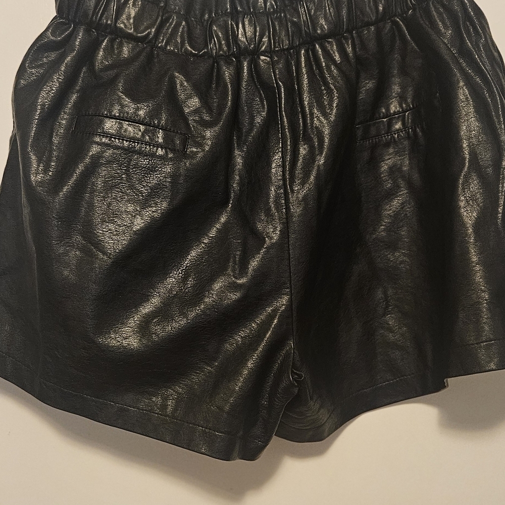 Black Faux Leather Women's Shorts - Picture 3 of 3